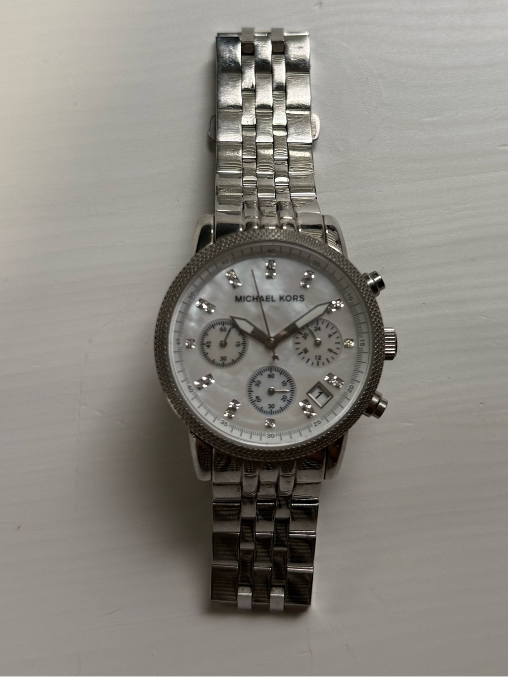Michael Kors Silver-tone Crystal Dial Chronograph Bracelet Watch